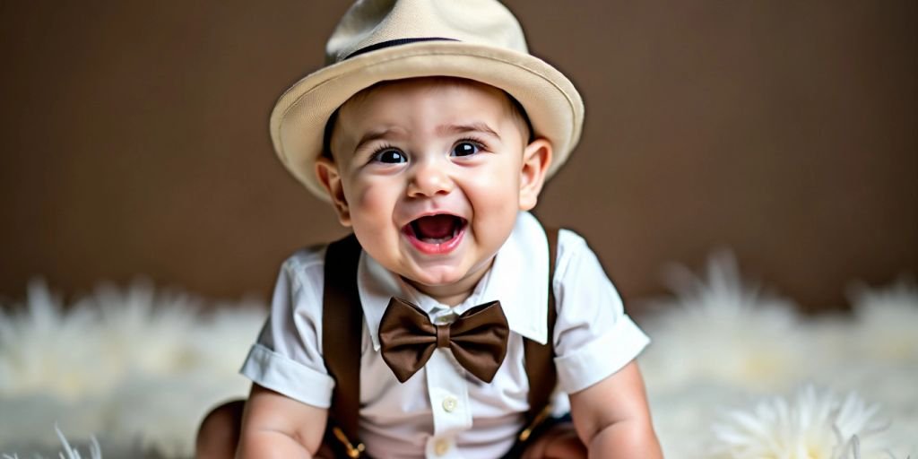 Baby in stylish outfit with bow tie